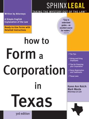 cover image of How to Form a Corporation in Texas, 3e